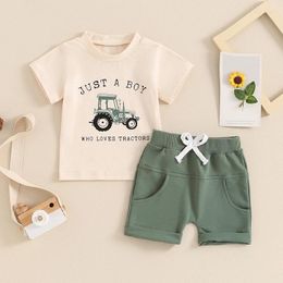 Clothing Sets FOCUSNORM 0-4Y Toddler Kids Boys Clothes Set Short Sleeve Tractor Letter Print T-shirt With Shorts Summer Outfits