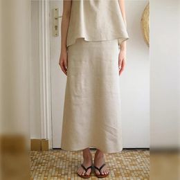 Skirts Linen Long For Women Casual High Waist Back Zipepr A-Line Female Skirt With Lining Faldas Largas Mujer