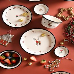 Christmas dinner plate Ceramic tableware salad bowl Housewares kitchen dishes and plates sets dinnerware Utensils for kitchen 201217 302u