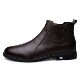 Boots Herbst Winter Männer echtes Leder schwarzbrauner Italien Designer Slip auf Knöchelschuhe lässige Originalmarke