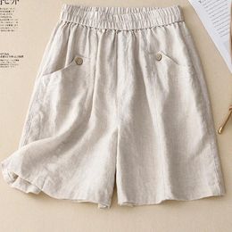 Women's Shorts Solid Color Cotton Linen High-waisted Wide-legged Female Summer Korean Version Of The Loose Temperament Casual Five-m