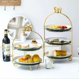 Bakeware Tools Gold Double Layer Banquet Table Fruit Tray Afternoon Tea Snack Dessert Cake Stand Exhibition Hall Three Floors