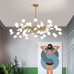 Nordic Glass Modern Firefly LED Chandelier Light Tree Branch Pendant Lamp Indoor Lighting Decorative Hanging Lamp For Home