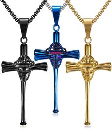 Pendant Necklaces MIQIAO Stainless Steel Titanium Colour Cross Baseball Mask Sports Vintage Collar Chains Necklace For Men Women Je7305860