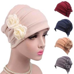 Double Flowers women039s hat Cancer Chemo Hat Beanie Scarf Turban Head Wrap Cap winter hats for women bonnet female9932717