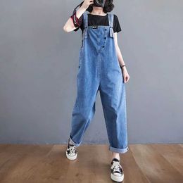 Women's Jumpsuits Rompers Denim Jumpsuits Casual Oversized Pants Loose Vintage Blue Rompers Korean Fashion Straight Jeans One Piece Outfits Women Clothing Y240510