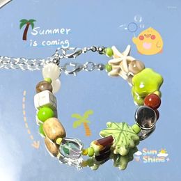 Link Bracelets Summer Rainbow Dopamine Fresh Colourful Niche Star Elastic Rope Bracelet Hundred With Creative Jewellery