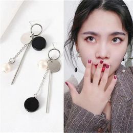 Dangle Earrings Fashion Asymmetric Korean Style Design Long Hollow Circle Metal Round Boucles D'oreilles Pendantes Jewelry Gift