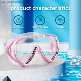 Diving Goggles Professional large frame childrens swimming goggles with nose mask anti fog wide field equipment suitable for boys girls and glasses Q240410
