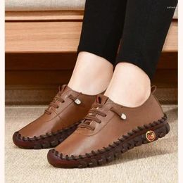 Casual Shoes Platform 2024 Spring Vintage Breathable Ladies Loafers Lace Up Leather Hollow Slip-On Fashion Mom