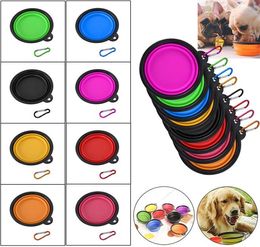 Travel Collapsible Dog Cat Feeder Bowls Pet Water Dish Silicone Foldable Bowl With Hook Pet Supplies4838795