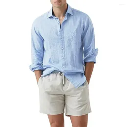 Men's Casual Shirts Summer Shirt Beach Cotton Linen Men Cardigan Tops Long Sleeved Turn Down Collar Slim Fit Large Size