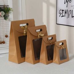 3Pcs Gift Wrap 32/26/20/16cm Kraft Paper Portable Gift Bag PVC Clear Window Packaging Bags for Small Business Birthday Christmas Present Wrap
