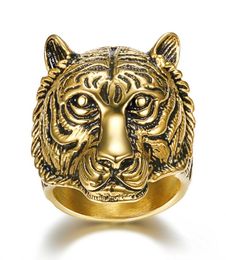 Punk 316L Stainless Steel Animal Tiger Head GoldSilver Colour Domineering Rock Finger Ring for Men Fashion Jewelry7593734
