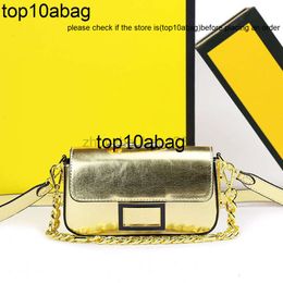 fendig bags f bag Golden Baguette Crossbody Bag Genuine Leather Handbag Purse Removable Chain Strap Magnetic Clasp Top Paper Clip Fashion Flap Messenger Ba