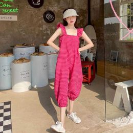 Women's Jumpsuits Rompers Jumpsuits for Women Summer New Slveless One Piece Outfits Women Loose Korean Fashion Plaid Pants Casual High Waisted Trousers Y240510