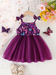 Girl Dresses Summer Cute Bow Halter Dress Baby Net Purple Pattern Pompadour Skirt Cool Fashion Princess