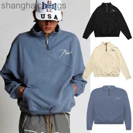 Luxury Counter Top Grade Designer Rhuder Hoodies Autumn Winter Patchwork Letter Embroidered Standing Collar Half Zippered Hoodie 430g Casual High with Logo