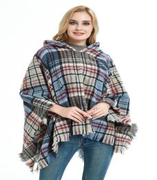 Winter Knit Large Shawls Plaid Charm Tassel Blankets Cape Casual Lady Sweater with Operator Hat Coat Outdoor Warm Blankets7005573