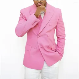 Men's Suits Wedding Prom For Men 2 Pcs Jacket Pants Pink Double Breasted Coat White Trousers Elegant Regular Peaked Lapel Costume