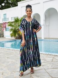 Summer Casual Plus Size Kaftan Striped Print Batwing Sleeve House Dress Women's Beachwear Bathing Suit Cover Up Outfit