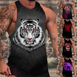 Men's Tank Tops Printed Tiger Pattern Oversized Shirt Y2K Style Fashion Breathable Refreshing Sports Fitness Short Sleeve
