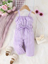 Girl Dresses Summer Baby Foreign Style Sweet And Cute Belt Purple Stripes Comfortable Breathable Holiday Seaside