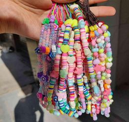 Phone Chain Beaded Strap Wrist Mobile Case Lanyard Soft Pottery Flower Chains Star Charm Evil Eye Jewelry Keychain1668619