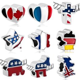 Free shipping MOQ 20pcs Silver Canada USA Germany flag beads charms Fit authentic Bracelets pendant Jewellery making DIY J0285496017