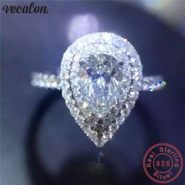 Vecalon Water Drop Promise ring 925 Sterling silver Engagement Ring Pear cut Diamond Wedding band rings for women Jewelry 240M