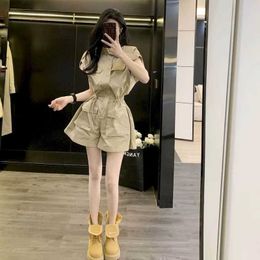 Women's Jumpsuits Rompers Workwear Jumpsuits Oversized Pants Wide Leg Shorts Bodysuits Women Korean Style Short Slve One Piece Outfits Women Clothing Y240510