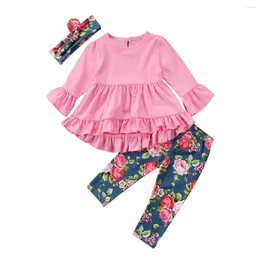 Clothing Sets Citgeeborn Infant Baby Girl Pink Floral Flower Lace Falbala Ruffle Dress Headband Long Pants Outfits 2-7Y