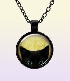 Customized Vintage Glass Cats Charms Necklace Silver Antique Bronze Matt Black Magic Time Gem Pendant Sweater Necklace Gift Jewelr3064357