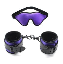 Sexy Black leather handcuffs with Blindfold eye mask BDSM Bondage Exotic Sets Bondage Sex Toys for Couples Adult Games Women5156401