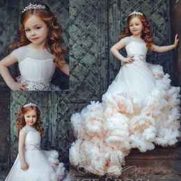 New Arrival Ruffled Flower Girl Dresses Special Occasion For Weddings Pleated Kids Pageant Gowns Ball Gown Tulle First Communion Dress 198N
