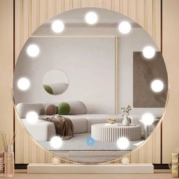 Compact Mirrors Makeup mirror with lights 3-color lighting large makeup USB port 10X magnifying glass smart touch Q240509