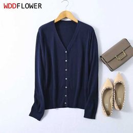 Women's Knits Tees Womens sweater 70% mulberry silk 30% pure cotton solid color V-neck button long sleeved cable knitted cardigan top L XL LY045L2405