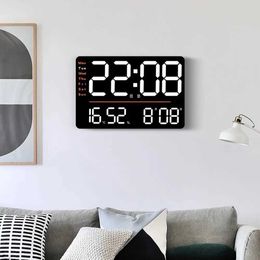 Wall Clocks Large digital wall clock temperature and humidity display night mode desk alarm 12/24H adjustable electronic LED Q240509