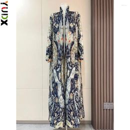 Women's Trench Coats YUDX Miyake Loose Plus Size Long Robe Pleated Coat Jacket Cape Fashion Printed Cardigan Dress 2024 Summer