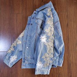 Women's Jackets AYUALIN Casual Loose Jeans OutWear Vintage Long Sleeve Jacket Maxi Summer Coats Floral Embroidery Denim For Women 2024