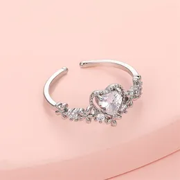 Cluster Rings Dainty Hollow Flower Heart Ring For Women Trendy Rhinestone Shaped Adjustable Inlaid Zircon Party Jewellery Accessories Gift