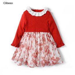 Girls Dresses 2025 lace lapel childrens dress suitable for girls red printed childrens clothing long sleeved spring and autumn cute baby clothingL24050