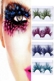 Colorful Fashion 3D Eye Makeup False Eyelashes Exaggerated Stage Art Fashion Fake Eyelashes Orange Feathers Makeup Lashes Dropship8341177