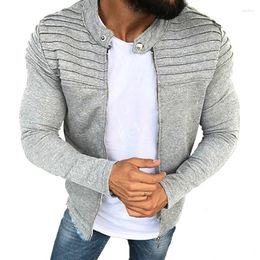 Men's Jackets Sports Casual Men Jacket Autumn Pleats Slim Stripe Fit Zipper Long Sleeve Coat Cardigan