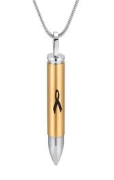 IJD989 Stainless Steel Gold Bullet With Ribbon Cremation Memorial Pendant for Ashes Urn Keepsake Souvenir Jewellery for Men2826384