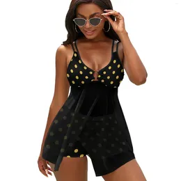 Women's Swimwear Gold Dot Print Bikini Set Polka Dots Swimsuit Sexy High Cut Pool Design Kawaii Swimsuits Birthday Gift