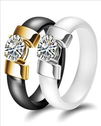 Wholer Ceramic Couple Rings for Men Women Black and White Zircon Smooth Ring Jewellery Sizes 5107935736