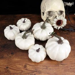 Decorative Flowers 6pcs Fall DIY Pumpkins Harvest Artificial White Pumpkin Decoration Set For Thanksgiving Home Table