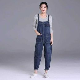 Womens Jumpsuits Rompers Denim Jumpsuits for Women Straight Pants Vintage One Piece Outfit Women Clothing Safari Style Loose Lantern Jeans Casual Rompers Y24B4A5