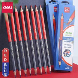Pencils Deli Red Blue Pencil HB Bicolor Pen suitable for children and adults in design drawing industrial engineering marking and wooden pencil stations d240510